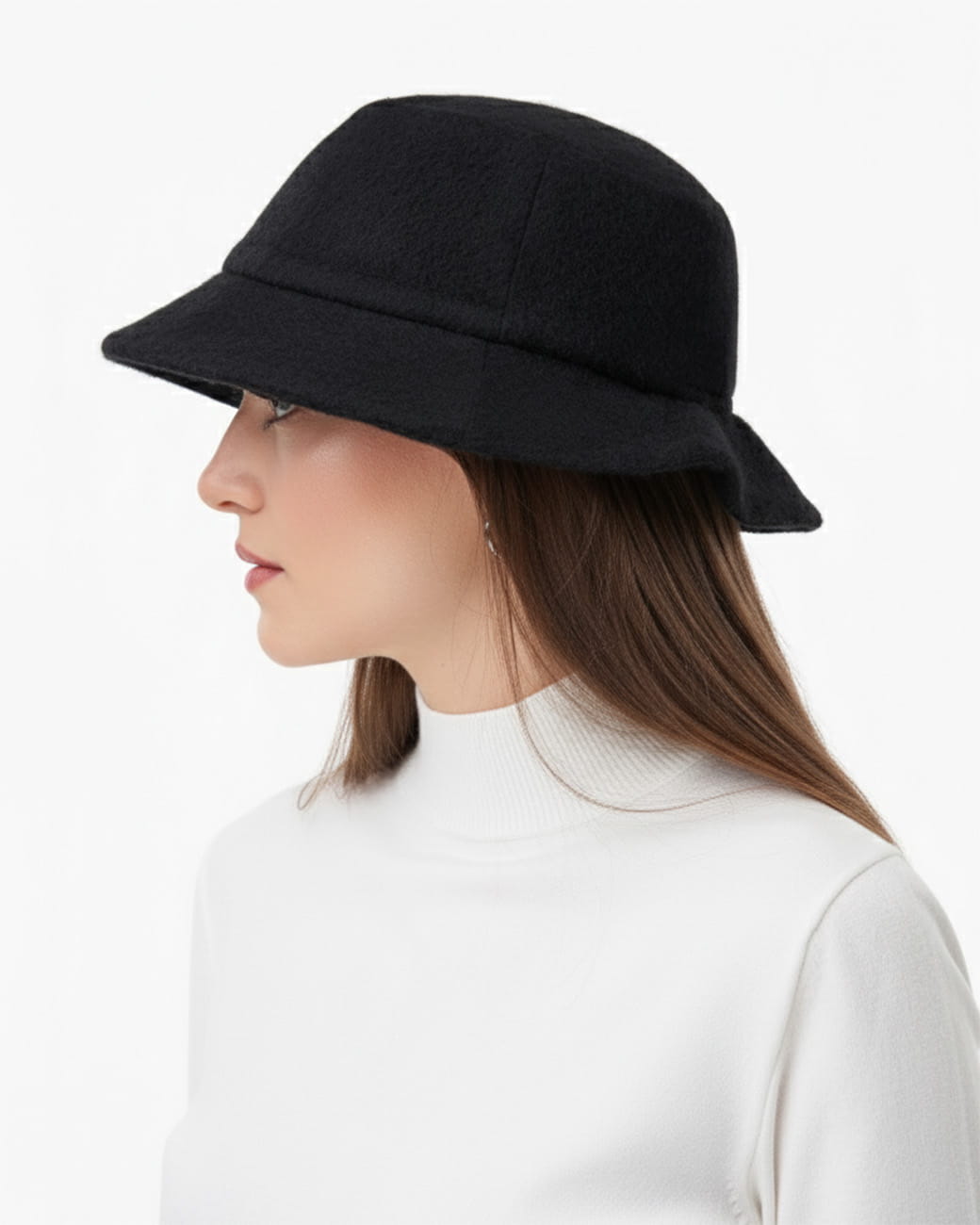 Kaszmirowy kapelusz Bucket Hat z jedwabną podszewką - czarny