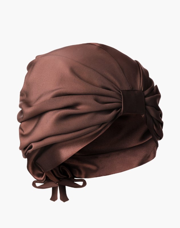 OUTLET Turban z jedwabiu czekoladowy